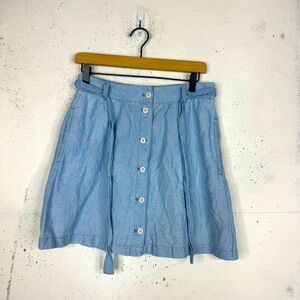 Madewell Chambray Button Front Tie Waist Mini Skirt With Pockets Size 8